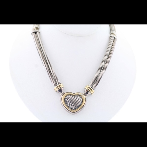 David Yurman 925 18k Cable Heart Necklace - Picture 3 of 10